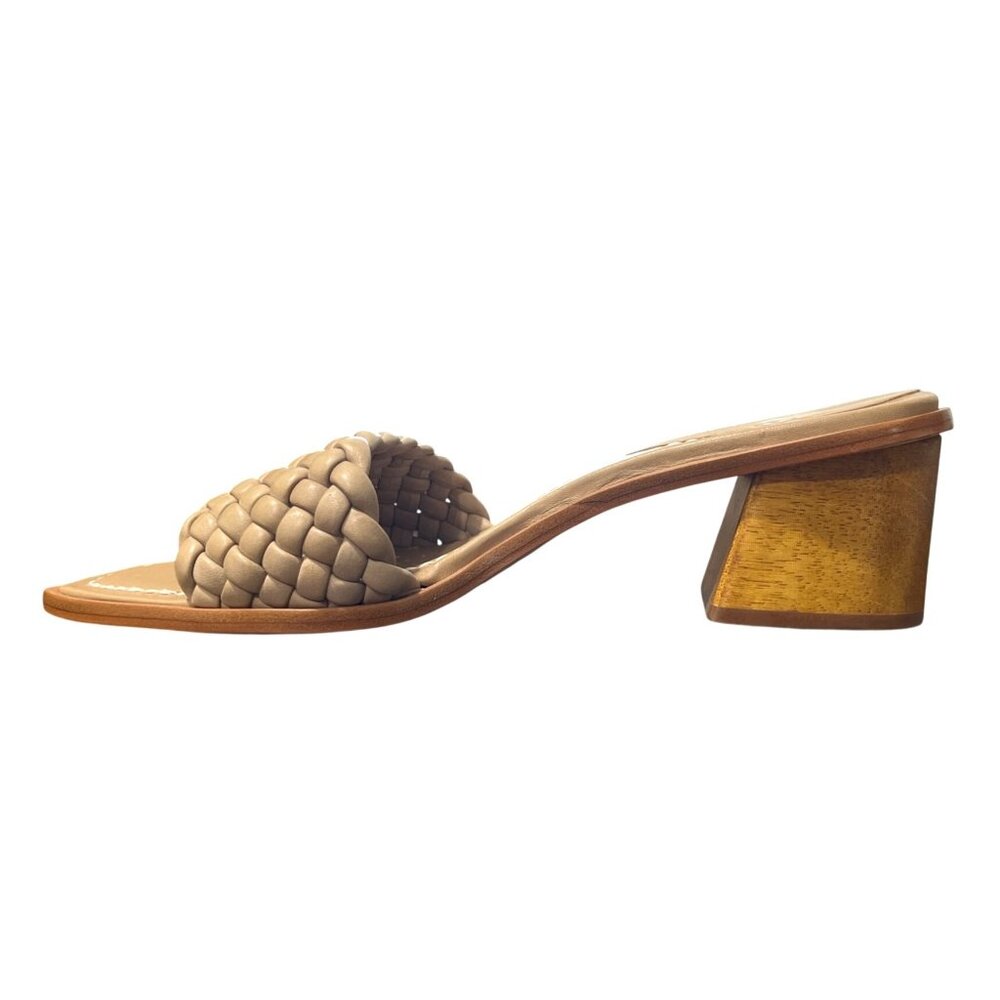 Bernardo Bethesda Woven Leather Beige Sandal Wood Block Heel Mule Womens Size 11 - Picture 3 of 8
